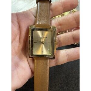 Anne Klein Women's Japanese Quartz Dress Watch with Leather Calfskin Strap, Brow